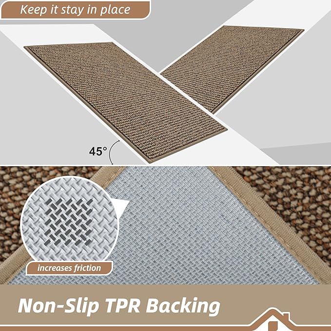 BEQHAUSE Dirt Trapper Door Mat 32" x 72", Non-Slip Washable Doormats Entrance Mat, Dirt Resistant and Absorbent Welcome Mat, Low Profile Floor Mats for Front Back Door and Entryway, Beige