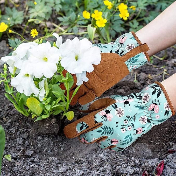 Pleneal Gardening Gloves for Women - Leather Garden Gloves Thorn Proof, Outdoor Protective Working Gloves