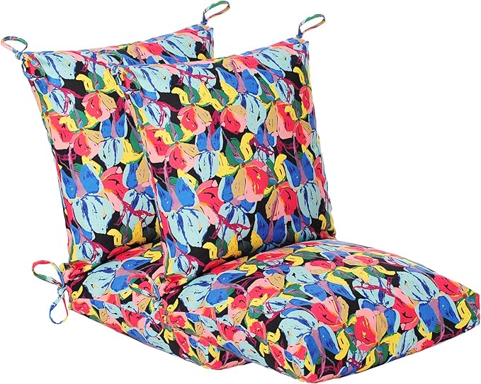 Set of 2 Outdoor Dining Chair Cushions, Patio Seating Cushions, 38x18x4.5 inch, for Garden Patio Furniture (Butterfly Flower)