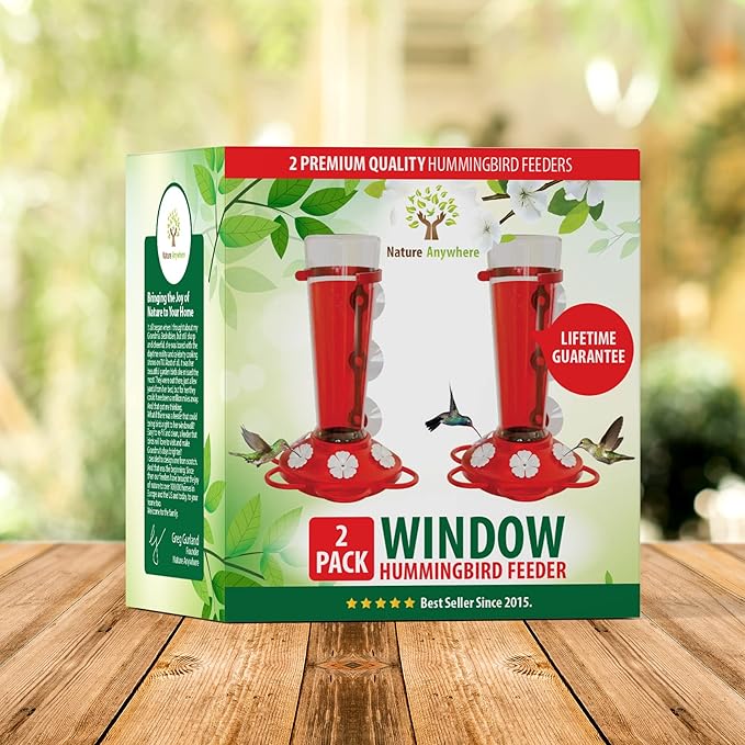 Window Hummingbird Feeders for Outdoors Including 3 Colors of Interchangeable Flowers for Hummingbirds Food and Nectar (2 Pack)