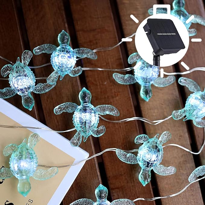 Nautical Solar Lights for Outside Sea Turtle Outdoor Garden Decor 14ft 40LED Marine Solar Fairy Garden Light Waterproof Beach House Solar Landscape String Lights 14ft 40LED Patio Yard Summer Decor