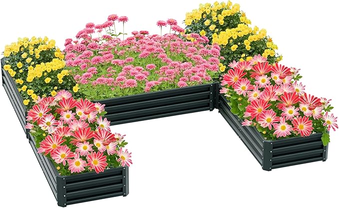 Outsunny 8 x 8' Raised Garden Bed Set, Large Steel Flower Planters for Outdoor Plants, Easy Assembly for Vegetables, Herbs, Green