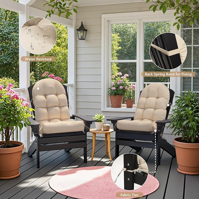 Adirondack Chair Cushion, Rocking Chair Cushions, High Back Patio Cushions, Thickened Weather Resistant Patio Cushion with 6 Ties, Non Slip Fade & Waterproof(1 Pack
