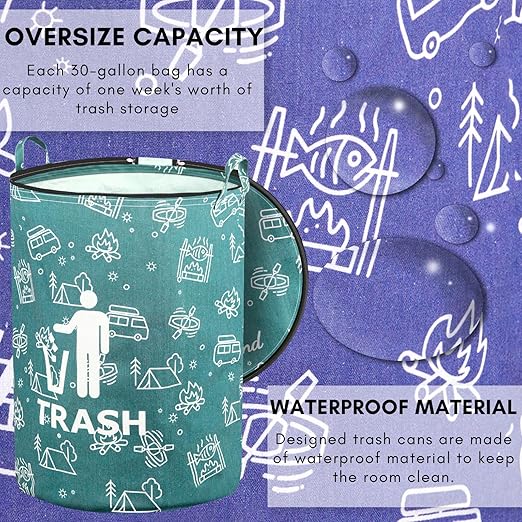 1 Pcs 30 Gallon Collapsible Trash Can Portable Waterproof Reusable with Zippered Lid for RV's, Camping, Recycling, Yard Waste, Leaf Bag, Children Toy Bin, Hiking, Travel，Weeds Basket