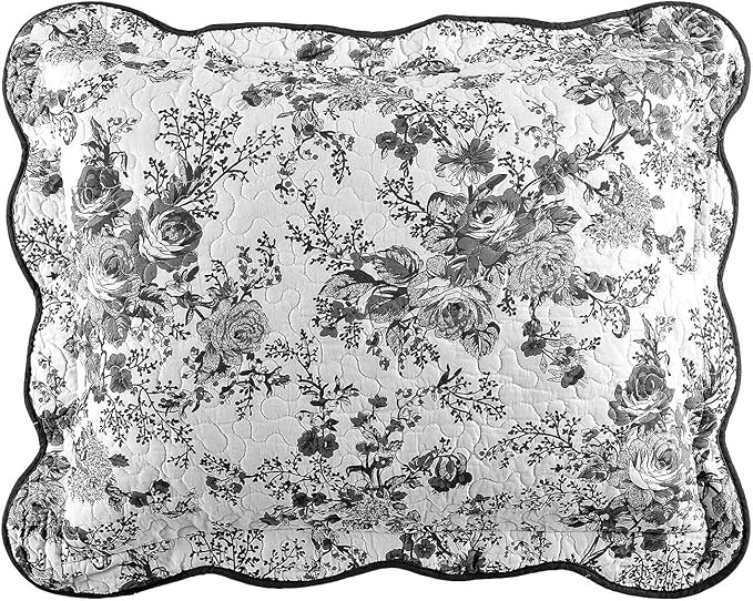 Wonderful 100% Cotton Black Floral Quilt Set Queen Size Bedding Sets with Pillow Shams and Bed Skirt, 4 Pieces Floral Bedspread Coverlet Set, Quilted Blanket Bed Cover for All Season, 104"x90"