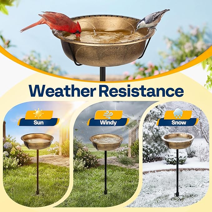 VIVOHOME Bird Bath for Outside, Outdoor 13'' Birdbath Bowl with Metal Ground Stake, Weather-Resistant ABS Bird Bath and Feeder for Garden, 1.45 Gallons, Copper