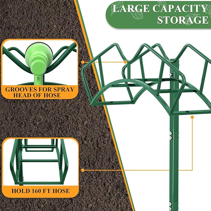 Super Stable Garden Hose Holder, Detachable Water Hose Holders, Hose Storage Stand Holds 150-Feet Hose, Free Standing Water Hose Holders for Outside Yard Lawn (Green)