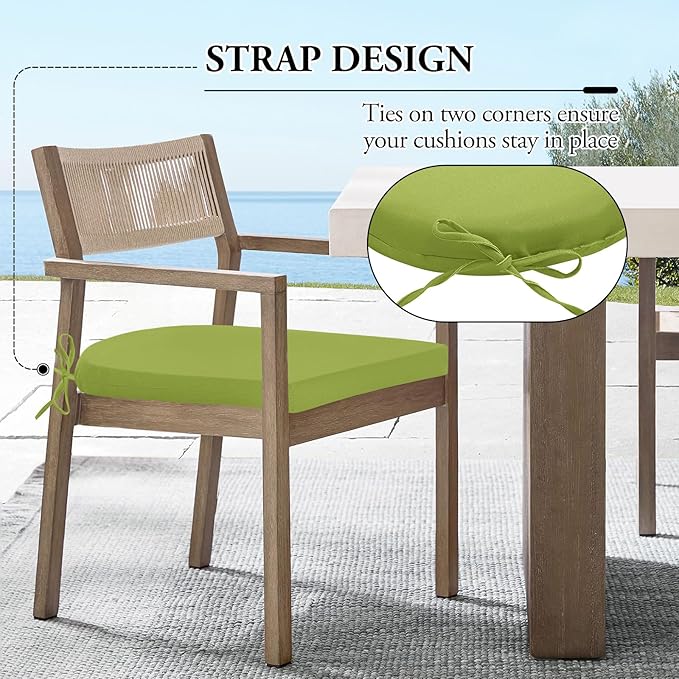 Wellsin Outdoor Chair Cushions for Patio Furniture - Patio Chair Cushions Set of 6 - Water Resistant Round Corner Outdoor Seat Cushions 17"X16"X2", Grass Green