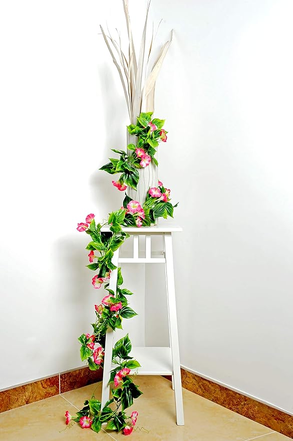 AirSun Artificial Morning Glory Flower Vines, 2pcs 15Feet Hanging Plants Silk Garland Fake Green Plant Home Garden Wall Fence Indoor Outdoor Wedding Birthday Decor