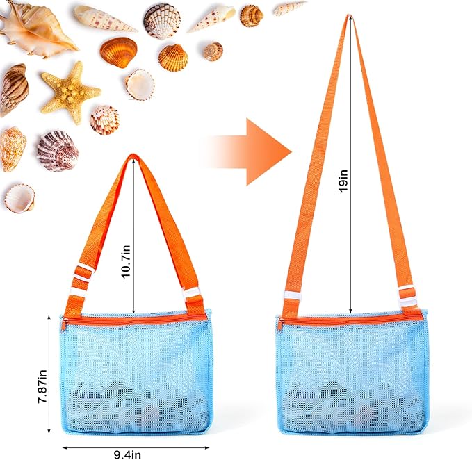 Beach Mesh Shovel with Mesh Beach Bag for Shell Collecting, Kids Filter Sand Scooper for Picking Up Shells, Shark Tooth Sifter Dipper for Boys and Girls, Toy