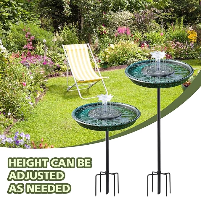 Bird Bath with Solar Powered Fountains for Hummingbirds,Stable Stylish Design with 5-Prong Base Stake Plastic Bird Bath for Outside Patio Yard Garden(Gift)