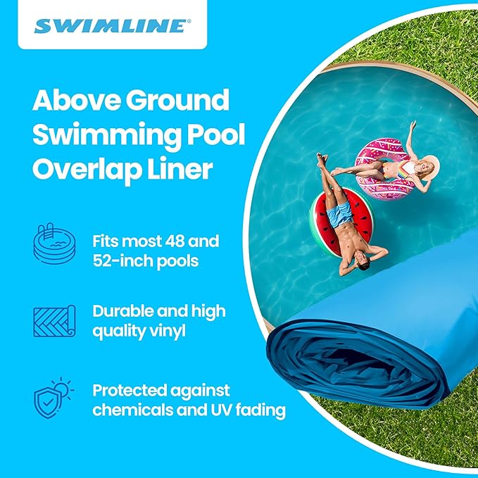 Swimline LI214820 21 Foot Solid Blue Round Above Ground Swimming Pool Overlap Liner 20 Gauge Vinyl Liner for 48 to 52 Foot Pool Walls