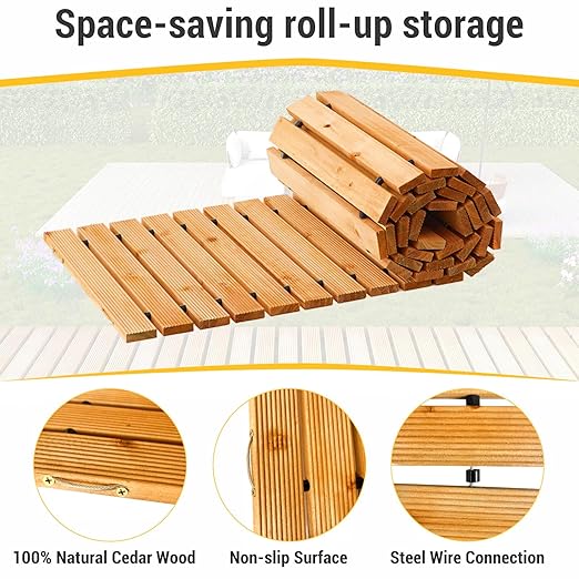 8FT Straight Wooden Garden Pathway Walkway Outdoor Roll Out Decorative Garden Non-Slip Patio Path Decorative Boardwalk Road Floor for Pool Backyard Wedding Party Beach (Warm Brown)