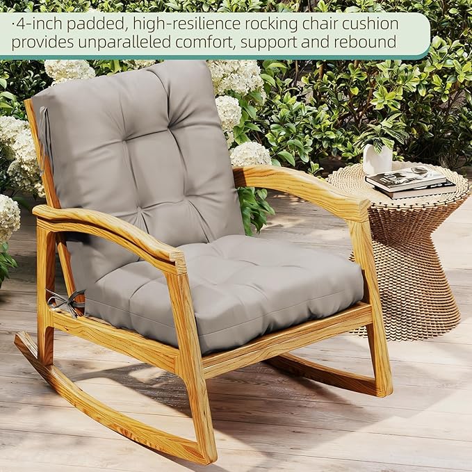 Outdoor Chair Cushions Set of 2, 42x21x4 Inch Patio Cushion for Dining/Rocking Chairs, High Back Soft Seat Pad with Ties, Indoor Outside Use, Fade-Resistant & Waterproof, Beige