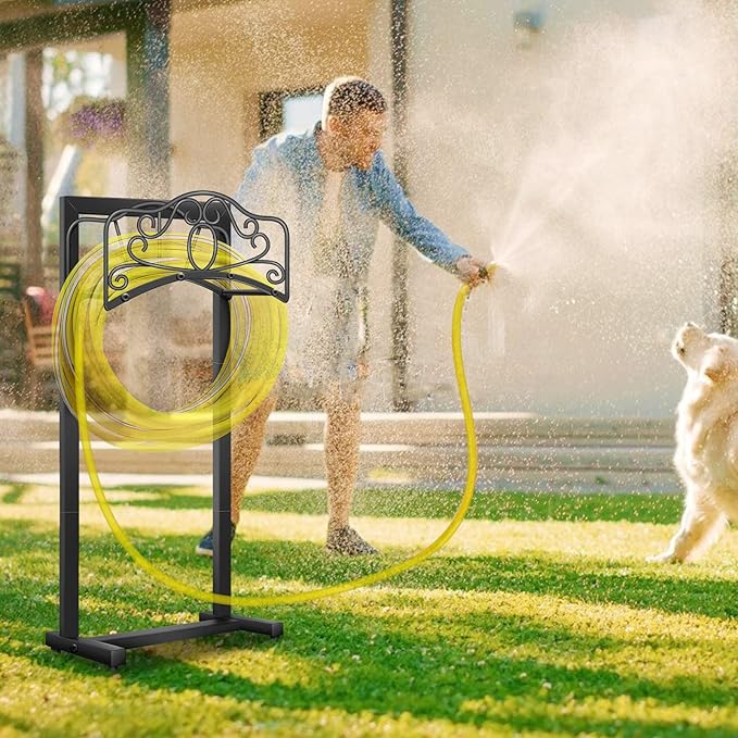 Garden Hose Holder -Upgraded Hose Holder Holds,Freestanding Heavy Duty Hose Hanger,Sturdy Hose Stand and Hose Storage for Lawn & Yard,Black(Butterfly-Style)