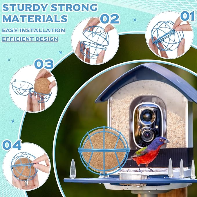 Vesici 2 Set Metal Suet Ball Holder Compatible with Bird Buddy Smart Feeder Blue Plate Oil Ball Holder with 5mm Mounting Screw Accessories Bundle Perch Weatherproof Squirrel Proof Accessory