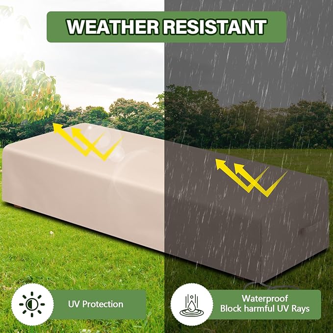 2 Pcs Patio Chaise Lounge Cover Waterproof Outdoor Lounge Chair Cover 30" D x 83" W x 12" H UV Resistant with Handle Strap for Furniture Protection (Tan)