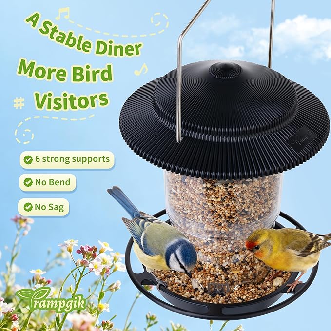 Outdoor Bird Feeder, Retractable Bird Feeder Hanging, Metal Hanger, Rainproof & Leak-Proof, Black, Pack of 2