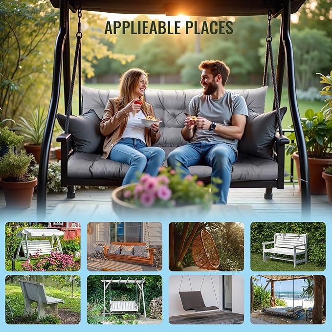 NACATIN 3 Seat Cushion for Outdoor Swing - 60x40 inches, 4" Thick Porch Swing Cushions with Ties and Storage Bag, Waterproof Bench Cushions for Patio, Outdoor, Backyard and Garden (Light Gray)