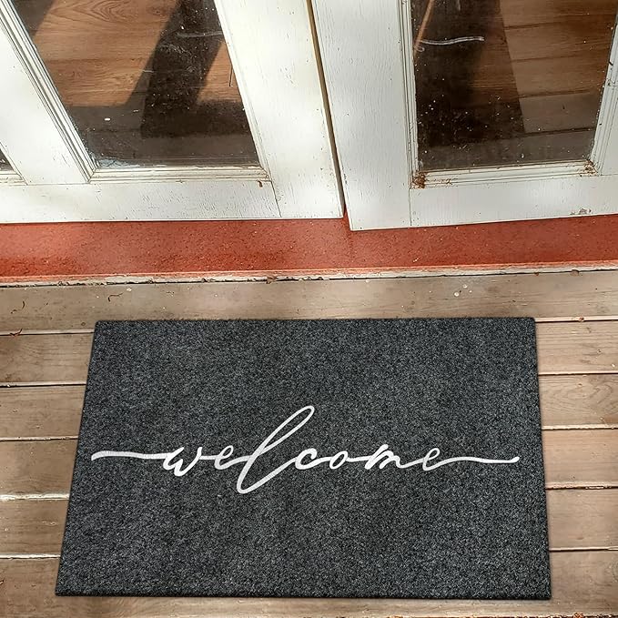 AAZZKANG Welcome Mat Outdoor with Non Slip Rubber Backing Easy to Clean Entry Door Mats for Indoor High Traffic Areas Front Door Entrance Doormat Grey