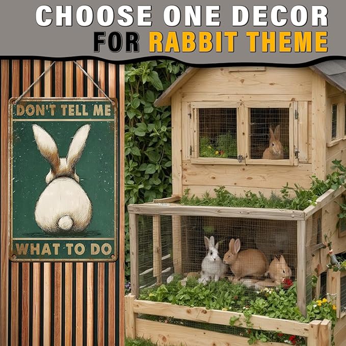 PEACHGARDEN Rabbit Metal Sign Don't Tell Me What to Do Vintage Metal Tin Sign Retro Funny Easter Rabbit Poster for Home Kitchen Bar Pubs Garage Garden Patio Porche 8x12inch