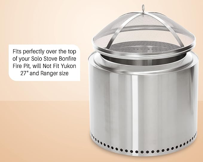 Fire Pit Spark Cover Compatible with Solo Stove Bonfire Size Fire Pit, Easy to Lift Stainless Steel Fire Pit Spark Screen Accessories (Stainless Steel Spark Screen)