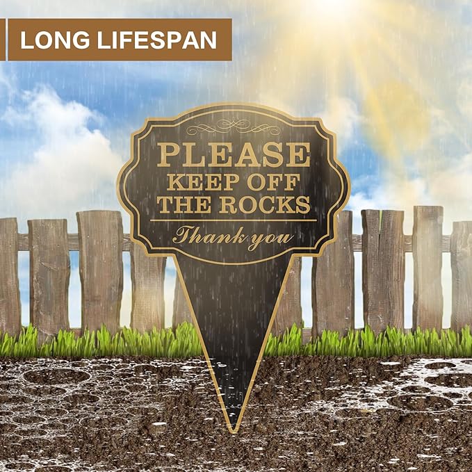 Double Sided Yard Sign, Please Stay Off with Stake, 10"x14" Keep Off the Rocks Message for Lawn or Garden, Rust-Free Metal, Weatherproof for Outdoor Use(KEEP OFF THE ROCKS-1PACK)