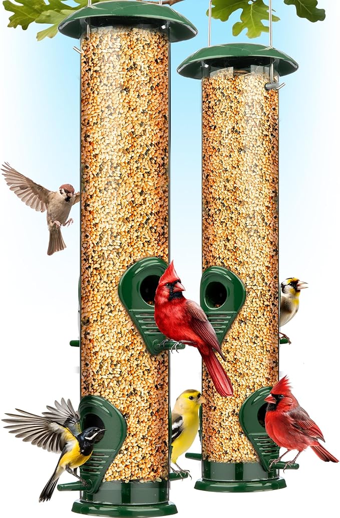 Bird Feeders for Outdoors (Metal, 2 Pack) – Chew-Proof Hanging Bird Feeder with 4 Ports, Rust-Proof Heavy Duty Tube Design, 15 Inches