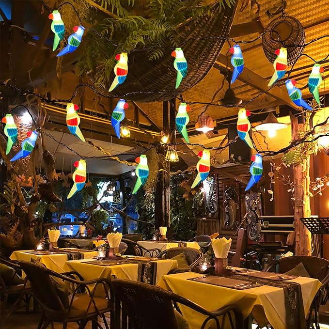 Multicolor Parrot String Lights, 8.5Ft Parrot Camping Outdoor Party Lights with 10 LED Multicolor Parrot Lights, Summer Patio Decorations String Lights for Bedroom Home Decks Party Lighting