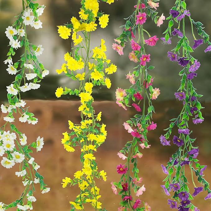CISDUEO Artificial Daisy Flowers Vine Silk Wildflower Garland Spring Fake Flower Vine Hanging Ivy Yellow Daisy Flowers Green Leaves for Wall Party Wedding Arch Floral Decor Indoor Outdoor Ceremony