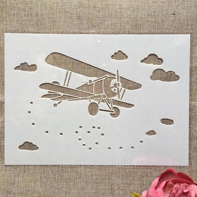 TIAMECH A4 Reusable Biplane Stencil for Painting - Propeller Aircraft Flight Layering Template, DIY Wall Art, Wood Furniture, Scrapbook & Crafts (8.3x11.7inch)