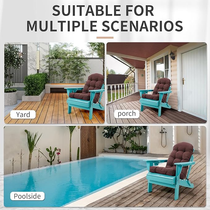Adirondack Chair Cushions Set of 2, High Back Patio Chair Cushions 48 x 19.7 x 4.7 Inch, Indoor/Outdoor Thickened Rocking Chair Cushion, Fade-Resistant & Waterproof (Brown)