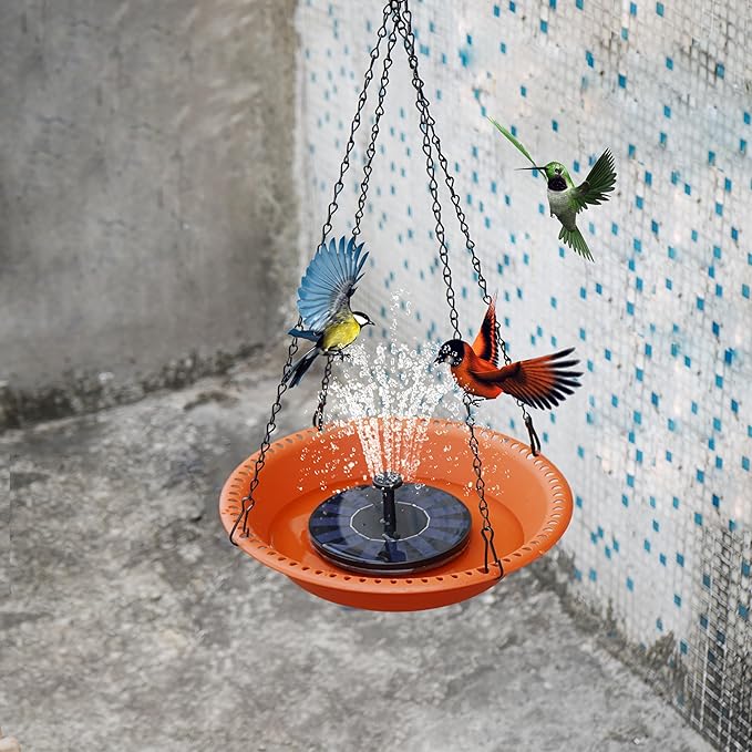 Bird Baths for Outdoors Heavy Duty, 14 inch BirdBath Bowl Only with 25” Rust-Proof Black Chains, Hanging Bird Bath Hanging Bird-Feeder for Garden Backyard Decor (Terracotta 1 Pack)