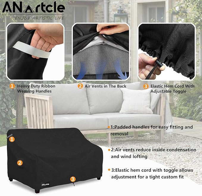 3-Seater Patio Sofa Cover,76W x 32.5D x 33H Inches Outdoor Couch Cover,100% Waterproof Heavy Duty Patio Sofa Covers,Patio Furniture Covers,Black