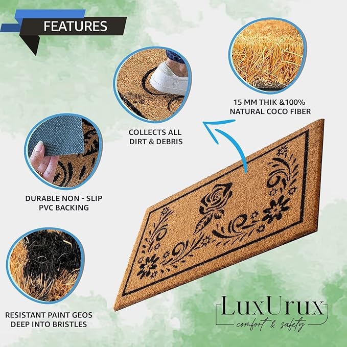 LuxUrux Welcome Mats Outdoor Coco Coir Doormat, with Heavy-Duty PVC Backing - Natural - Perfect Color/Sizing for Outdoor/Indoor uses, 17 x 30 inch