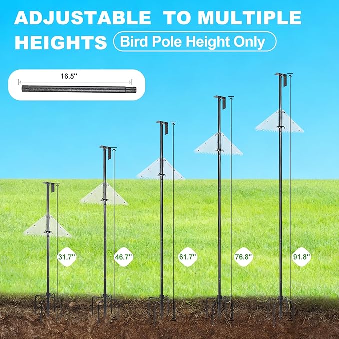 Bird Feeder Pole with Squirrel Baffle 92 Inch Bird House Poles Squirrel Proof for Outdoors Heavy Duty Smart Bird Feeding Station with Stainless Steel Spring Adjustable Height Mounting Pole