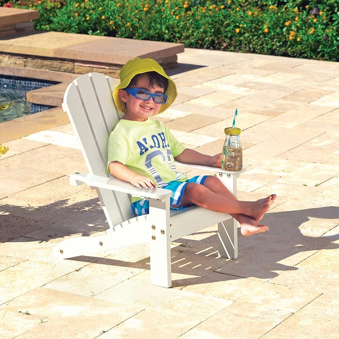 KidKraft Wooden Adirondack Children's Outdoor Chair, Kid's Patio Furniture, White, Gift for Ages 3-8