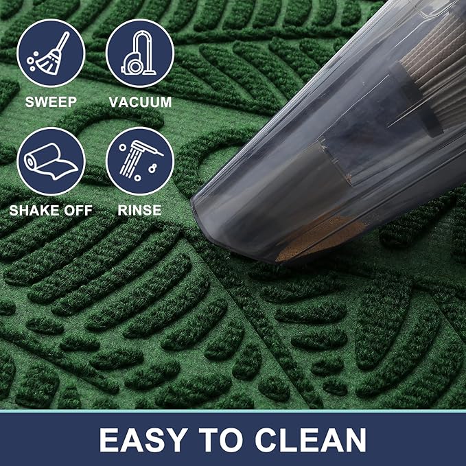 Smiry Welcome Mat Indoor Outdoor, All-Season Waterproof Front Door Mat, Sturdy Natural Rubber Doormat, Non-Slip, Easy Clean, Low Profile Dirt Trapper for Porch Patio Entrance, 47x32, Green