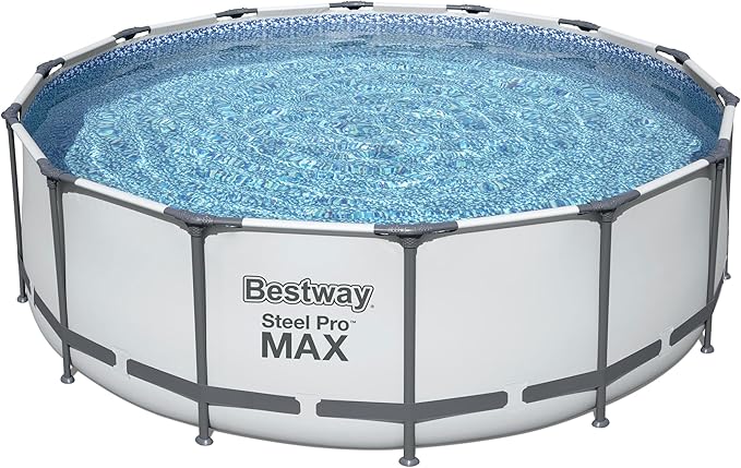 Bestway 7 Colored LED Waterfall Cascade Accessory Attachment & Steel Pro MAX 14' x 48" Round Outdoor Above Ground Swimming Pool Set with Pump