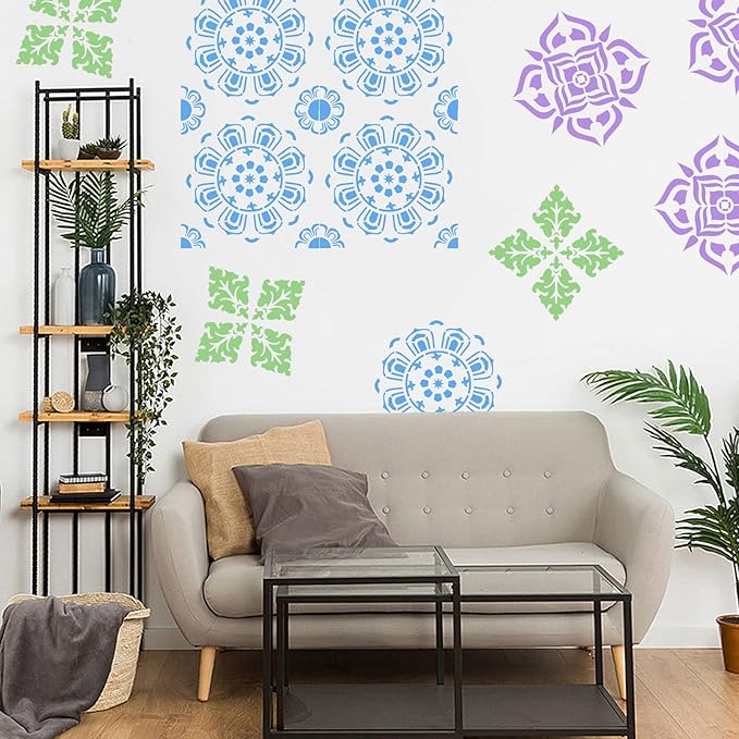 16 Pcs (6 x 6 Inch) Reusable Stencils, Mandala Stencils for Painting DIY Art Scrapbook Fabric Furniture on Wood Floor Wall Tile Easter Decor