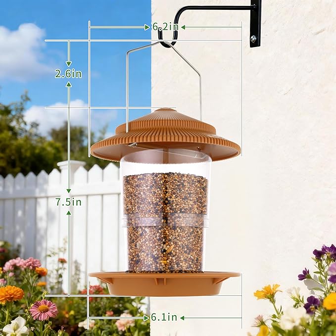 Outdoor Bird Feeder, Retractable Bird Feeder Hanging, Metal Hanger, Rainproof & Leak-Proof, Terracotta, Pack of 2
