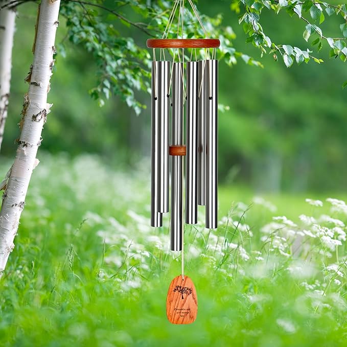 Woodstock Wind Chimes Personalized Amazing Grace Memorial Chime for Outside 24'' Large Silver Sympathy Customized Tree of Life Inspirational Wind Chime for Outdoor Patio Home Garden Decor (P-AGMS16)