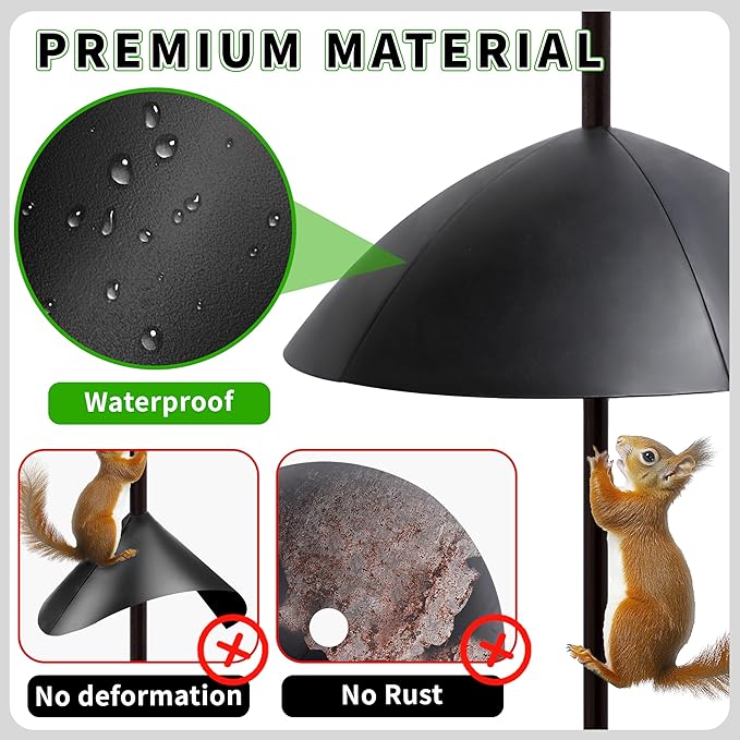 TCBWFY 2 Pack 18 Inch Squirrel Proof Baffle for Protecting Bird Feeders and Houses,Hang Mount Raccoon and Squirrel Guard for Feeder Pole with Windproof Shepherd Hooks,Outdoor Hang Bird House Guard