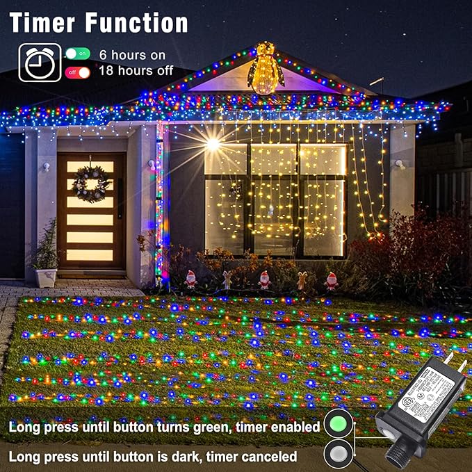 66FT 200 LED Outdoor String Lights, Connectable Christmas Lights Indoor Waterproof with 8 Modes, Plug in Twinkle Fairy Lights Clear Wire for Easter Home Garden Wedding Patio Decorations, Multicolor