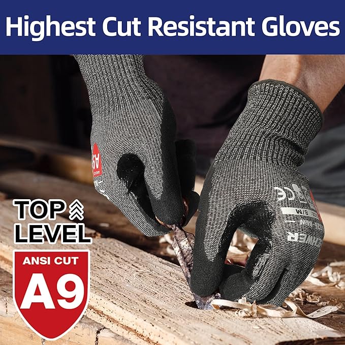 Schwer ProGuard Highest Level Cut Resistant Work Gloves PR3326 for Extreme Protection，ANSI A9 Cut Gloves with Reinforced Thumb, Non Slip, Non PFAS, Durable, Touch-screen, Black 2 Pairs（M）