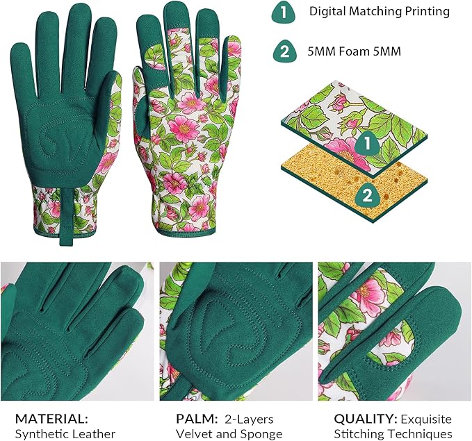 Pleneal Gardening Gloves for Women - Leather Garden Gloves Thorn Proof, Outdoor Protective Working Gloves