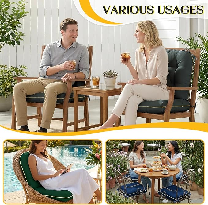 Outdoor Chair Cushions Set of 2, Outdoor Cushions for Patio Furniture and Wicker Chair, Memory Foam Patio Seat Cushion Pads with Ties, 19 x 19 Inch (Grey)