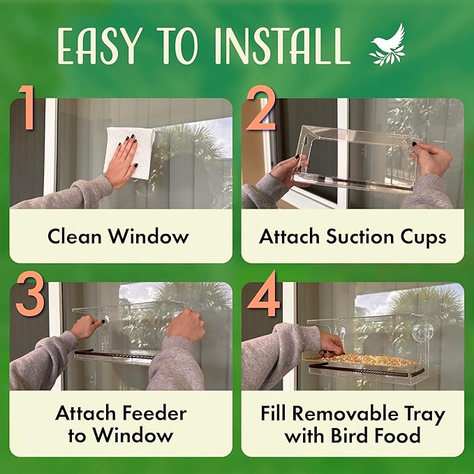 Clear Window Bird Feeder - Sturdy & Easy to Install with Strong Suction Cups-Detachable Design for Effortless Cleaning-Perfect Wildlife Watching by Cats, Kids & Elderly-Window Bird Feeders for Outside