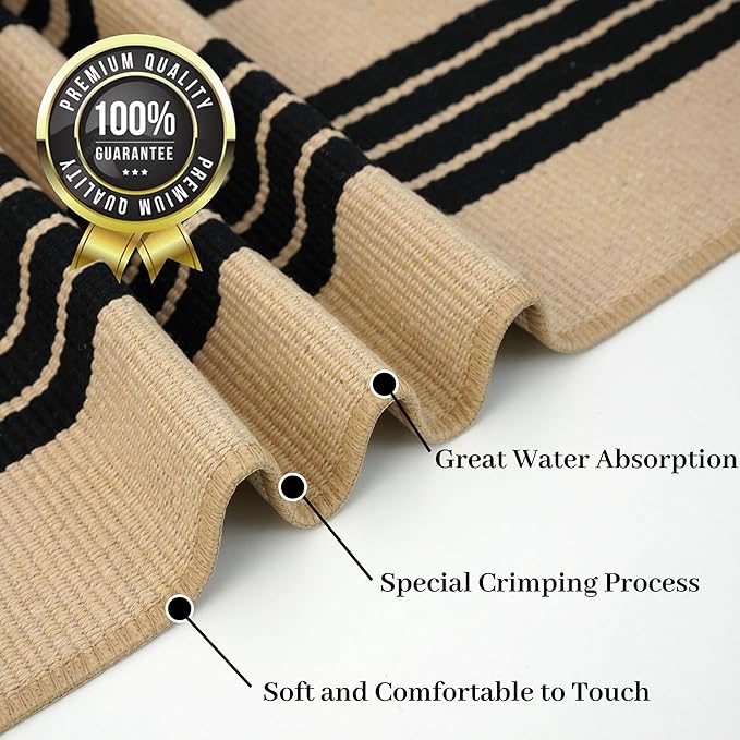 KOZYFLY Striped Outdoor Rug 5x7 Ft Area Rug Brown and Black Washable Indoor Outdoor Rug Cotton Outdoor Patio Rugs Farmhouse Rugs for Living Room Carpet for Patio Dining Room Bedroom
