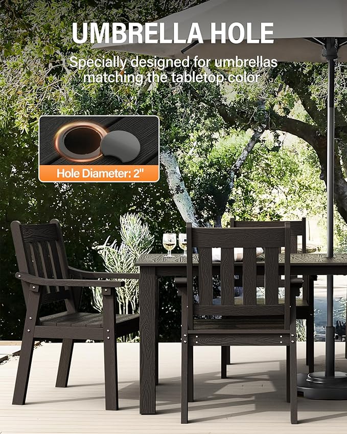 YEFU HIPS Patio Table Set: 10 Piece Outdoor Table and Chairs Dining Furniture Set with Umbrella Hole - Black Modern Plastic Dining Sets 8 Person for Outside Deck with Metal Aluminum Frame